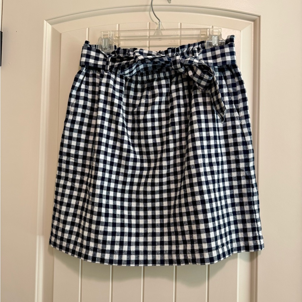 J Crew High-Waisted Navy and White Gingham Skirt